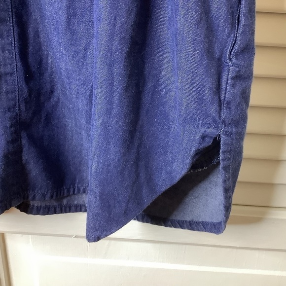 Lane Bryant Size 14/16 100% Cotton Blue Chambray Top V-neck Drawstring Roll Tab - Picture 6 of 10